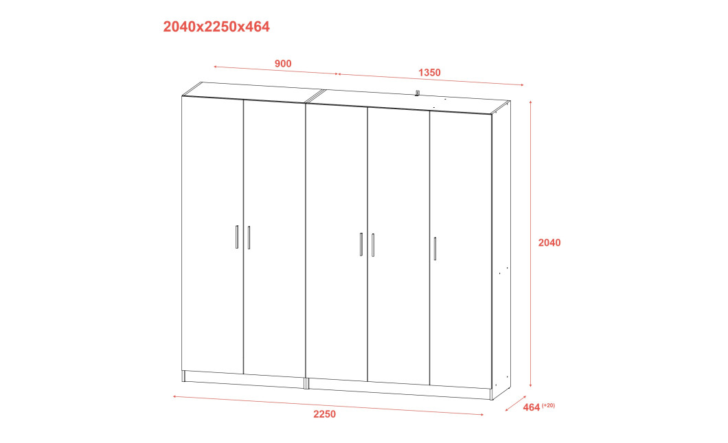 Kleiderschrank-Set Doros Promo Grau 2+3 Türen 225x48x204 (80737767)
