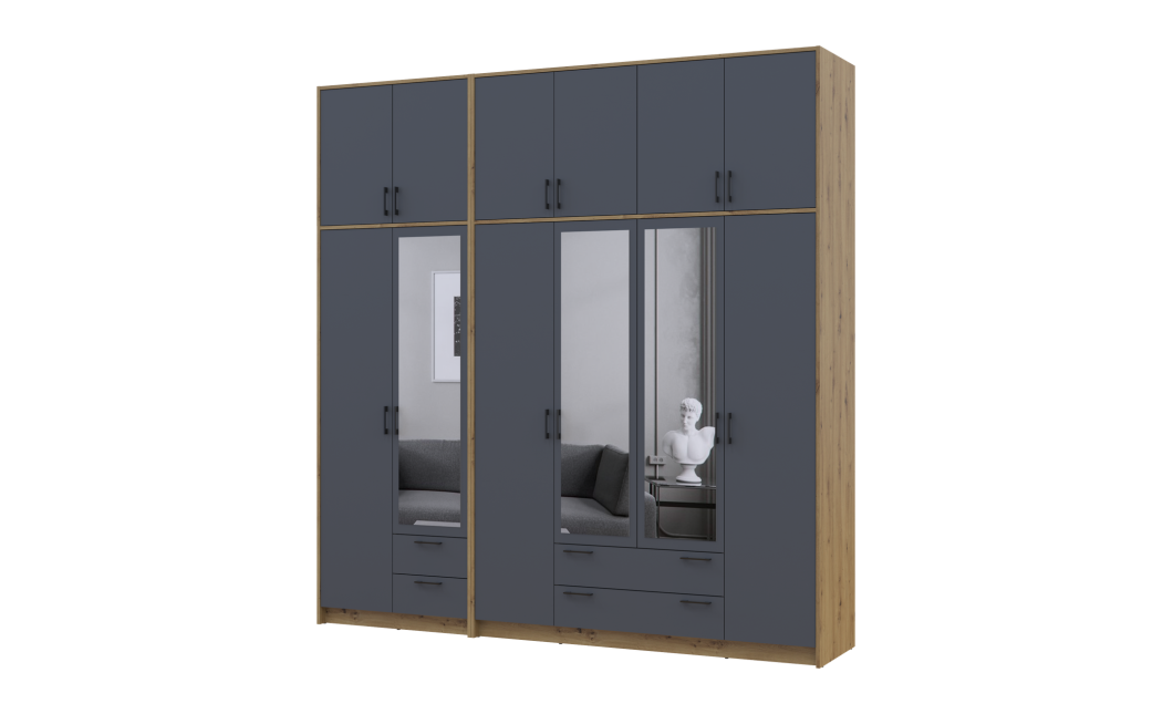 Kleiderschrank mit Spiegel und hohem Aufsatz Doros Rondi Artisan Eiche/Graphit 2+4 Türen 242x52x260 (42005717)