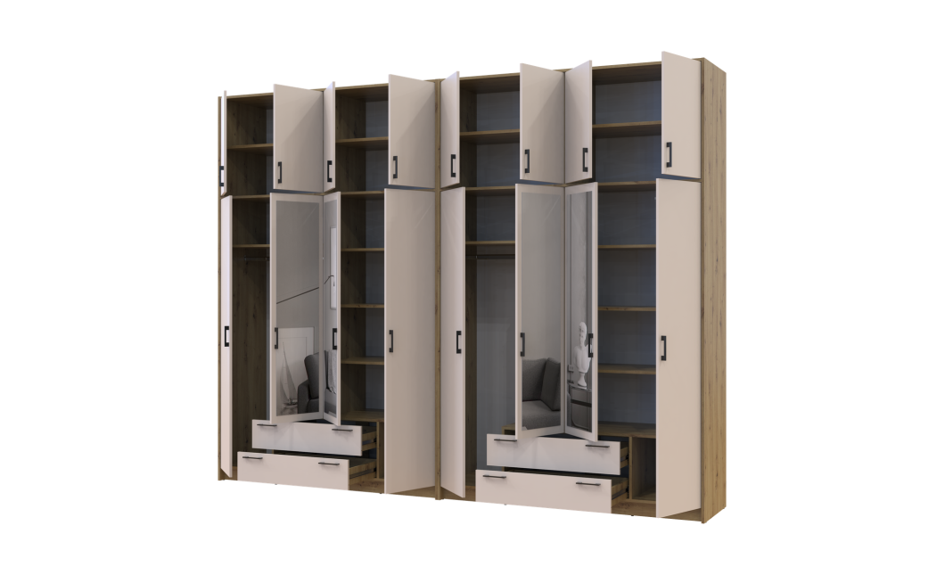 Kleiderschrank mit Spiegel und hohem Aufsatz Doros Rondi Artisan Eiche/Kaschmir 4+4 Türen 320x52x260 (42005687)