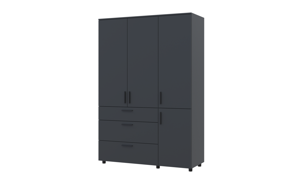 Kleiderschrank Doros Thorn Anthrazit 3 Türen 3 Schubladen Böden 135x51,6x200 (44900494)