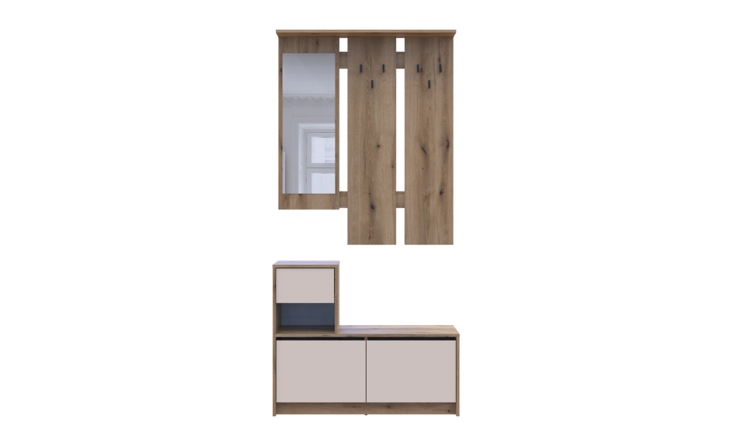 Vorraum Bela Eiche Evok / Kaschmir 1 Spanplatte / 1 Spiegel 100×40×210 (44900411)