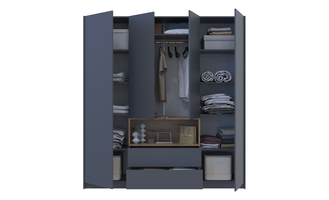 Kleiderschrank Doros Dale Anthrazit/Ewok Eiche 4 Türen 206x52x220 (44900527)