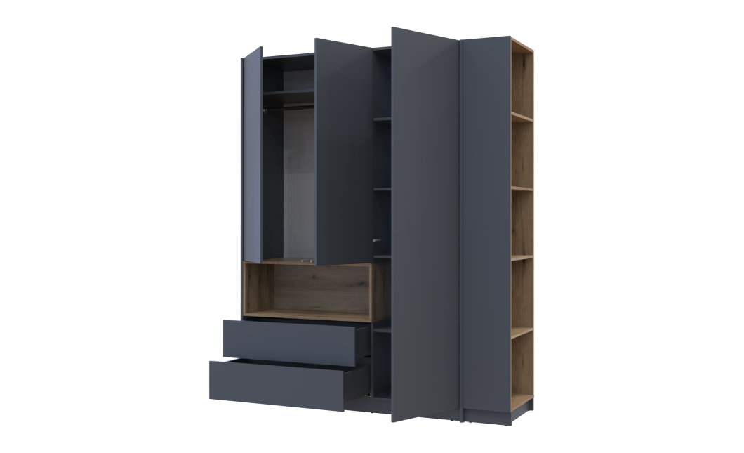 Kleiderschrank Doros Dale mit Drehtüren Anthrazit/Ewok Eiche 3 Türen 178x52x220 (42005338)