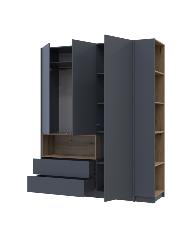 Kleiderschrank Doros Dale mit Drehtüren Anthrazit/Ewok Eiche 3 Türen 178x52x220 (42005338)