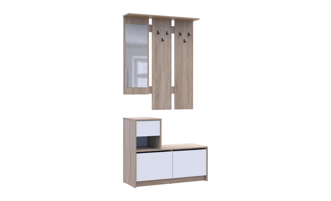 Flurmöbel Set Bela Sonoma Eiche/Weiß mit Spiegel 100x40x210 (44900410)