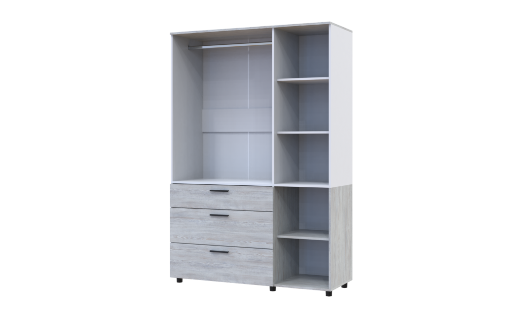 Kleiderschrank Doros Thorn Natti Kiefer/Weiß 3 Türen 3 Schubladen Kleiderstange 135x51,6x200 (44900509)