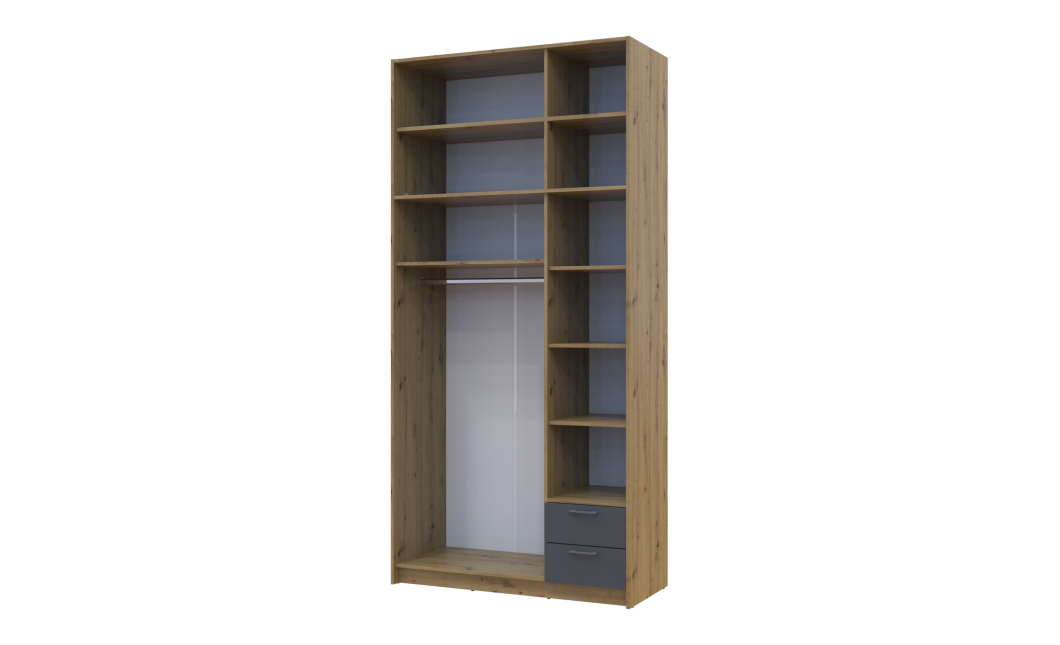 Kleiderschrank Doros Rondi mit Drehtüren mit Oberschrank und Spiegel Artisan Eiche / Graphitgrau 3 Türen 121x52x260 (42005190)