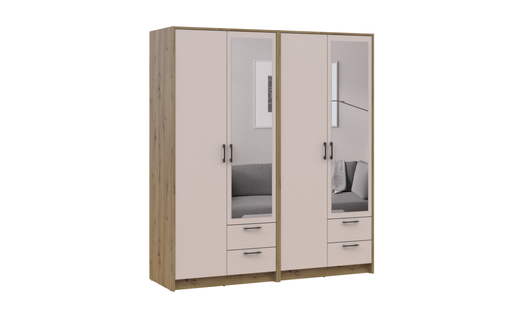 Kleiderschrank mit Spiegel Doros Rondi Artisan Eiche/Kaschmir 2+2 Türen 164x52x195 (42005653)