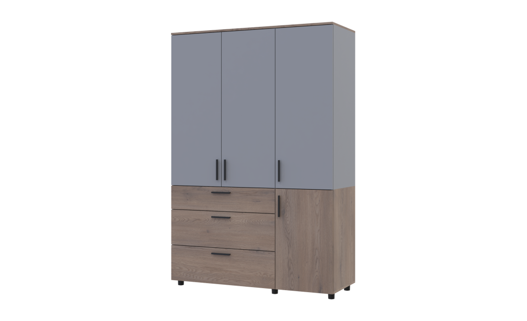 Kleiderschrank Doros Thorn Cremona Cannolo/Grau 3 Türen 3 Schubladen Kleiderstange 135x51,6x200 (44900505)