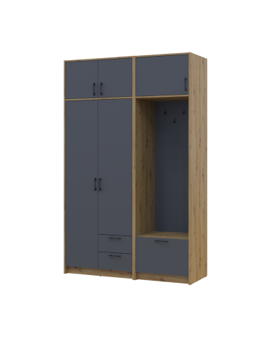 Drehtürenschrank Doros Rondi mit Kleiderstange und Oberschrank Artisan Eiche/Graphitgrau 2 Türen 142x52x236 (42005273)