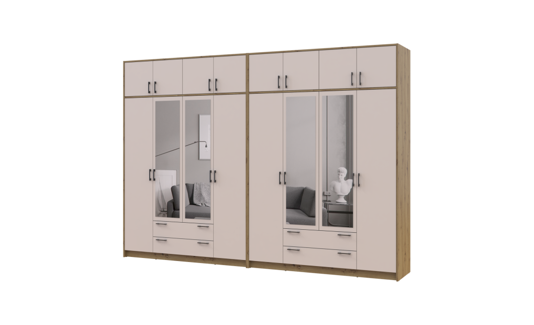 Kleiderschrank mit Spiegel und Aufsatz Doros Rondi Artisan Eiche/Kaschmir 4+4 Türen 320x52x236 (42005675)