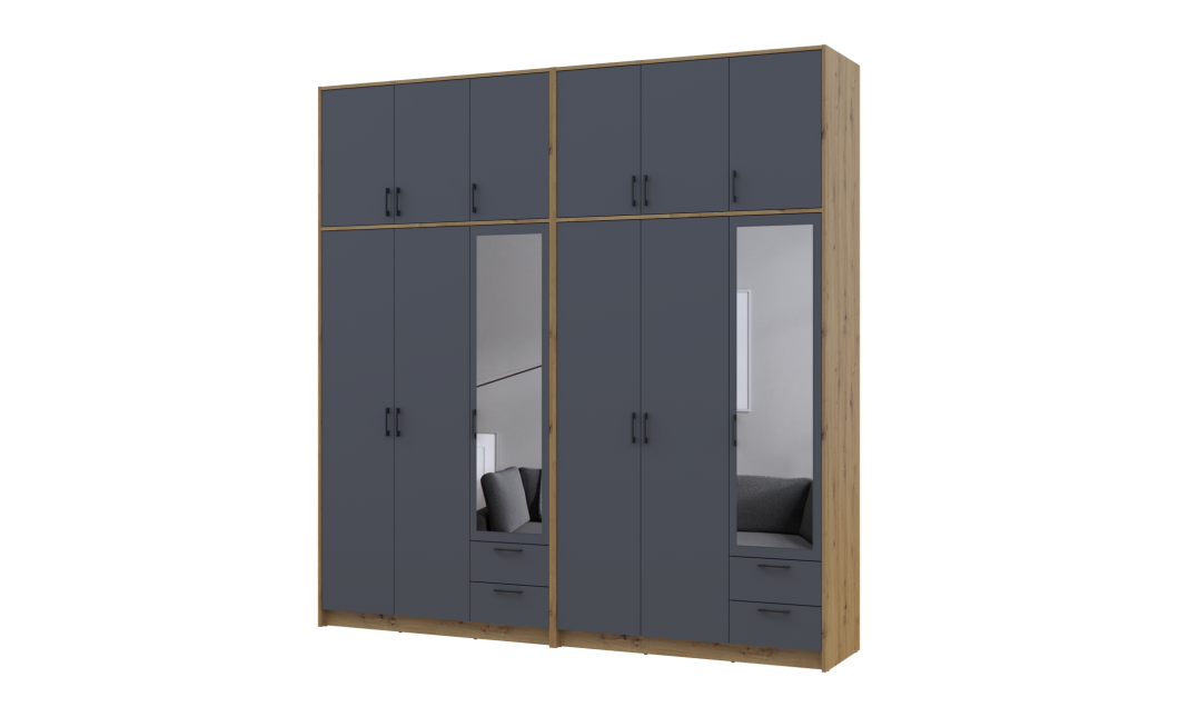Kleiderschrank mit Spiegel und hohem Aufsatz Doros Rondi Artisan Eiche/Graphit 3+3 Türen 242x52x260 (42005719)
