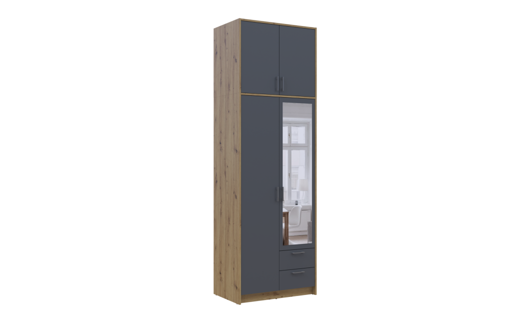 Kleiderschrank Doros Rondi mit Drehtüren mit Oberschrank und Spiegel Artisan Eiche / Graphitgrau 2 Türen 82x52x260 (42005189)