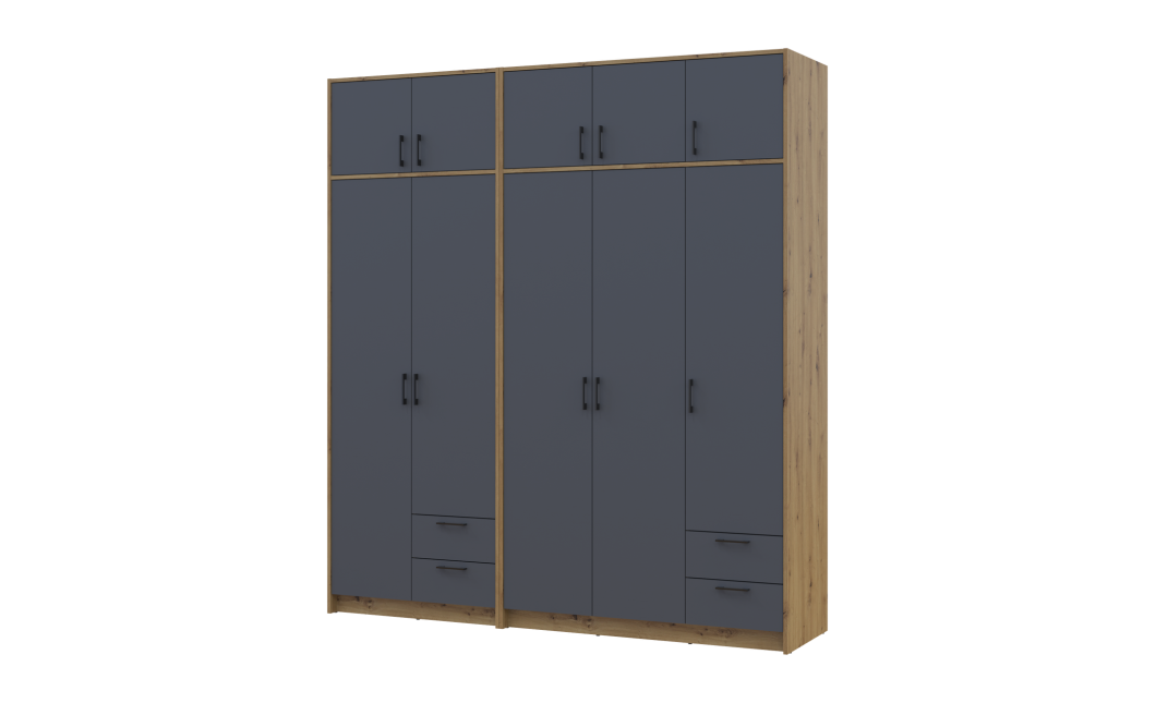Kleiderschrank mit Aufsatz Doros Rondi Artisan Eiche/Graphit 2+3 Türen 203x52x236 (42005702)