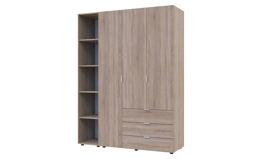 Kleiderschrank Doros Gelar Sonoma Eiche 3 Türen mit offenem Regal 154,4x49,5x203,4 (42005042)