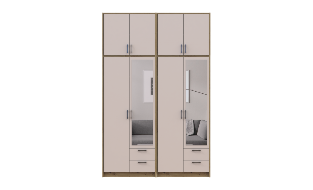 Kleiderschrank mit Spiegel und hohem Aufsatz Doros Rondi Artisan Eiche/Kaschmir 2+2 Türen 164x52x260 (42005677)