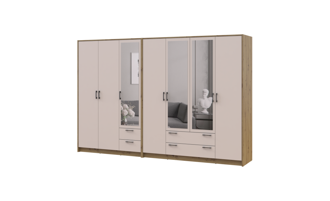Kleiderschrank mit Spiegel Doros Rondi Artisan Eiche/Kaschmir 3+4 Türen 281x52x195 (42005661)