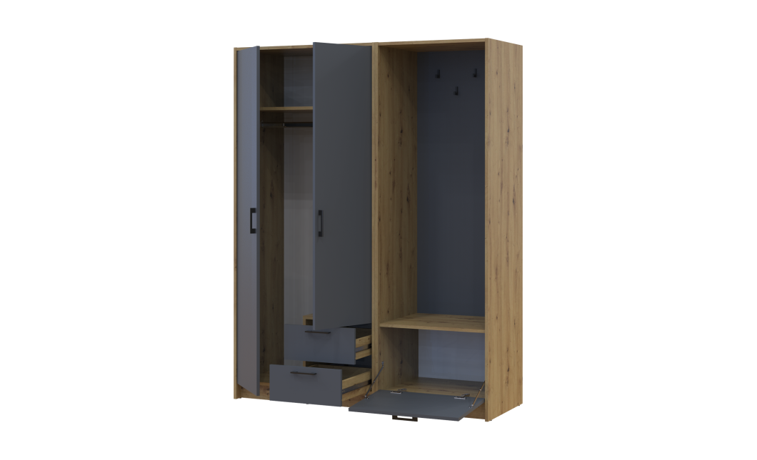 Drehtürenschrank Doros Rondi mit Kleiderstange Artisan Eiche/Graphitgrau 2 Türen 142x52x195 (42005269)