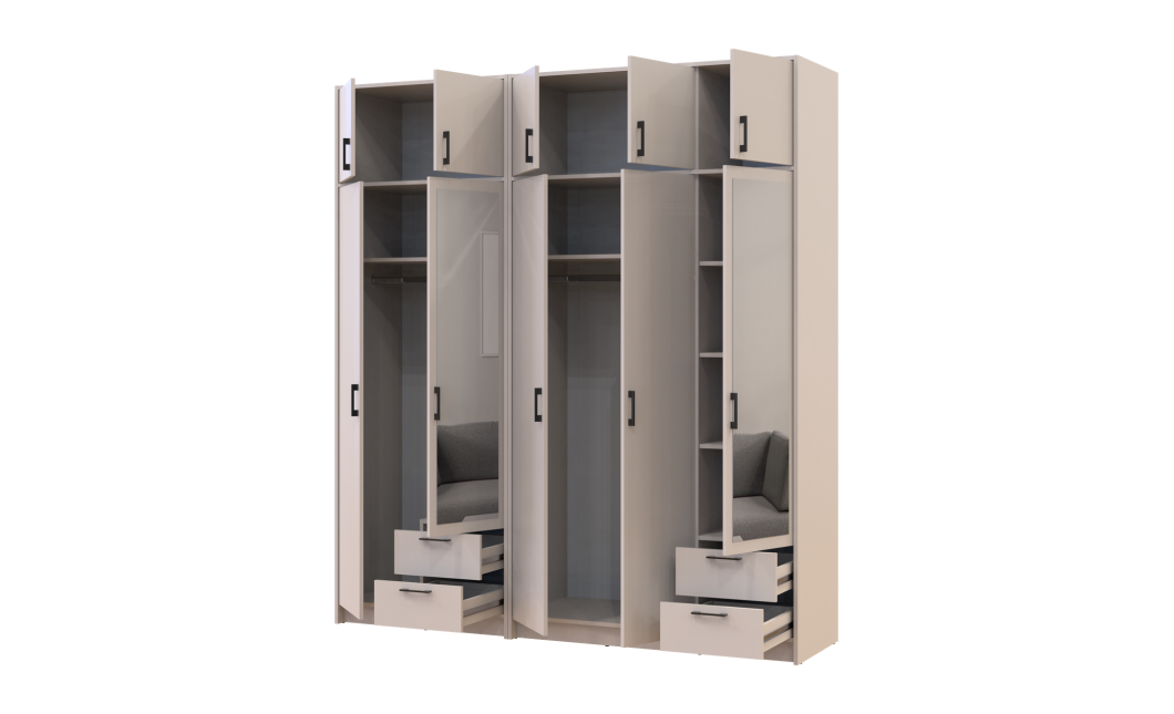 Kleiderschrank mit Spiegel und Aufsatz Doros Rondi Kaschmir 2+3 Türen 203x52x236 (42005631)