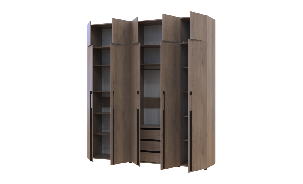 Kleiderschrank mit Schubladen, Regalen und Aufsatz Doros Kasper Cremona Cannolo 2+3 Türen 225x48x245 (42005557)
