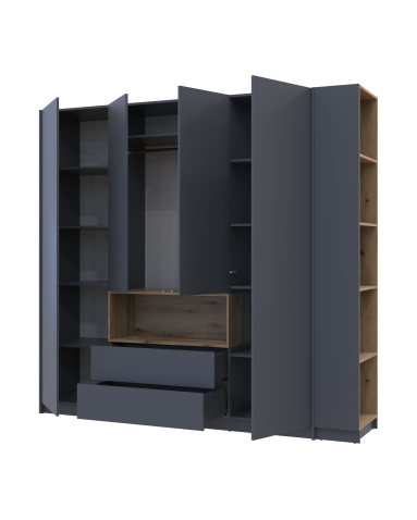 Kleiderschrank Doros Dale mit Drehtüren Anthrazit/Ewok Eiche 4 Türen 234x52x220 (42005339)