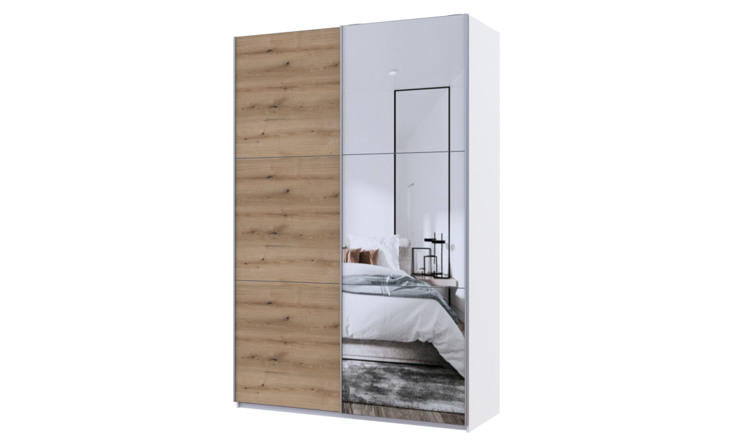 Kleiderschrank Doros G-Caiser Schiebetüren Weiß Ewok Eiche mit Spiegel 160x60x240 (42005071)