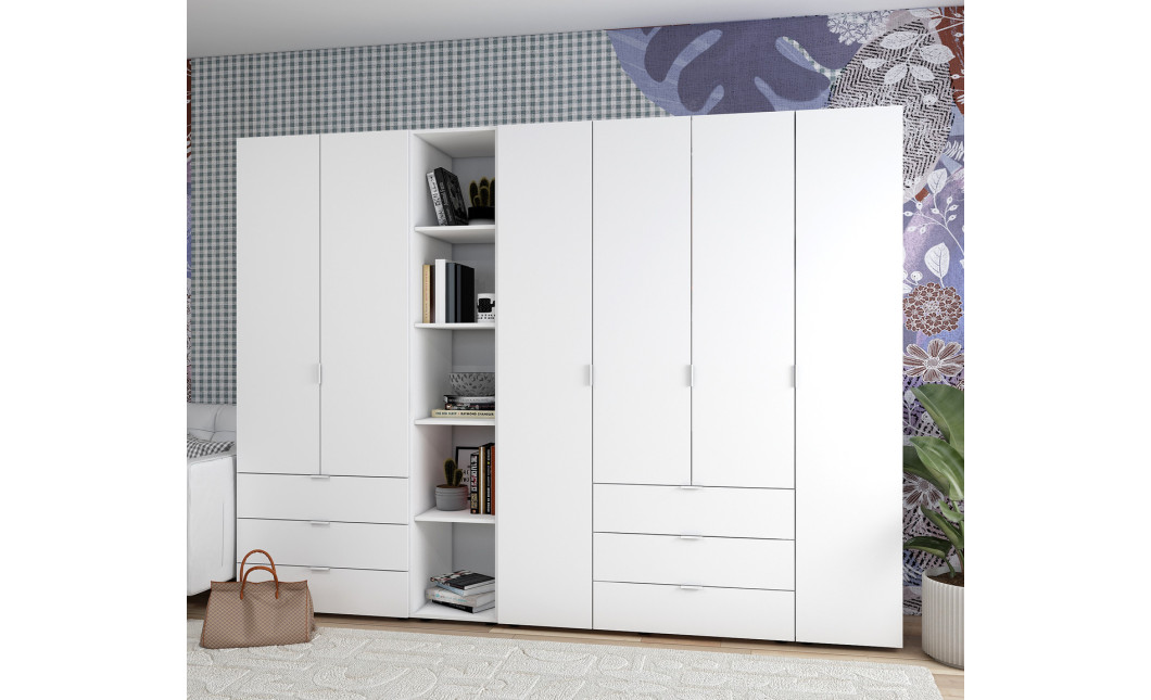 Kleiderschrank Doros Gelar Weiß 2+4 Türen mit offenem Regal 270,7x49,5x203,4 (42005033)