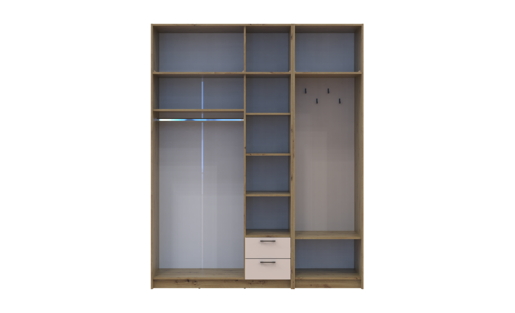 Kleiderschrank Doros Rondi mit Kleiderstange, Spiegel und Oberschrank Artisan Eiche/Kaschmir 3 Türen 181x52x236 (42005286)