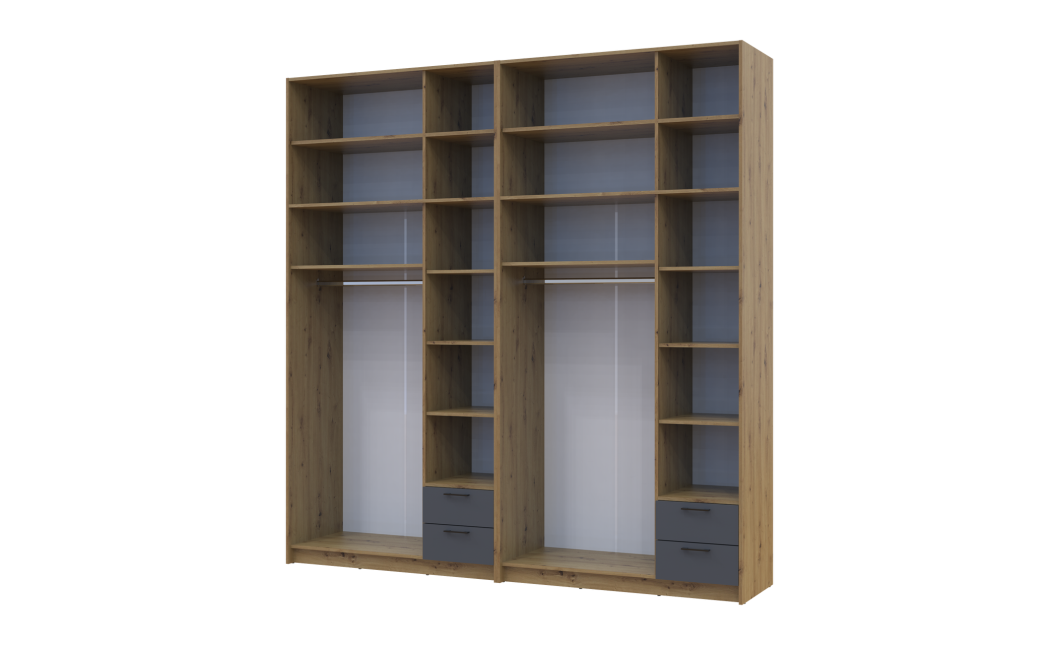 Kleiderschrank mit Spiegel und hohem Aufsatz Doros Rondi Artisan Eiche/Graphit 3+3 Türen 242x52x260 (42005719)