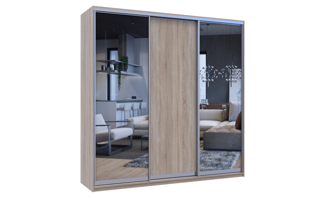 Kleiderschrank Doros City Light Schiebetüren Sonoma Eiche mit Spiegel 225x60x225 (42002136)