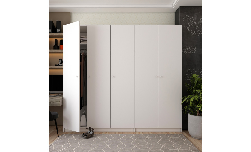 Kleiderschrank Doros Promo mit Drehtüren Weiß 2+3 Türen 225x48x204 (42005004)