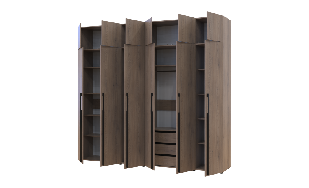 Kleiderschrank mit Schubladen, Regalen und Aufsatz Doros Kasper Cremona Cannolo 3+3 Türen 270x48x245 (42005581)