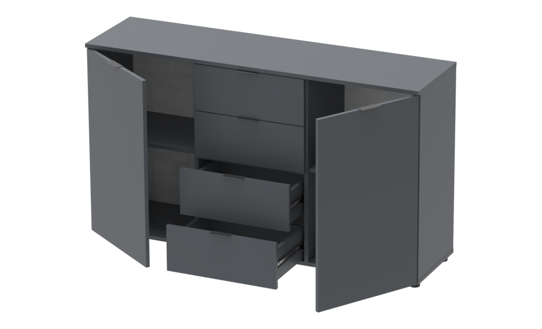 Kommode Doros Ron 5 Graphitgrau 2 Türen 4 Schubladen 140x38x81 (44900235)