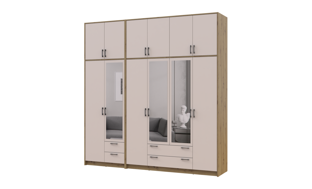 Kleiderschrank mit Spiegel und hohem Aufsatz Doros Rondi Artisan Eiche/Kaschmir 2+4 Türen 242x52x260 (42005681)