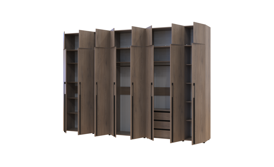 Kleiderschrank mit Schubladen, Regalen und Aufsatz Doros Kasper Cremona Cannolo 3+2+3 Türen 360x48x245 (42005745)