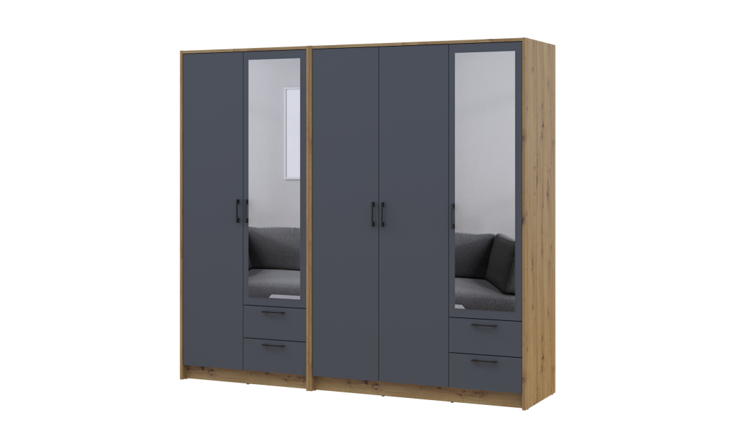 Kleiderschrank mit Spiegel Doros Rondi Artisan Eiche/Graphit 2+3 Türen 203x52x195 (42005691)