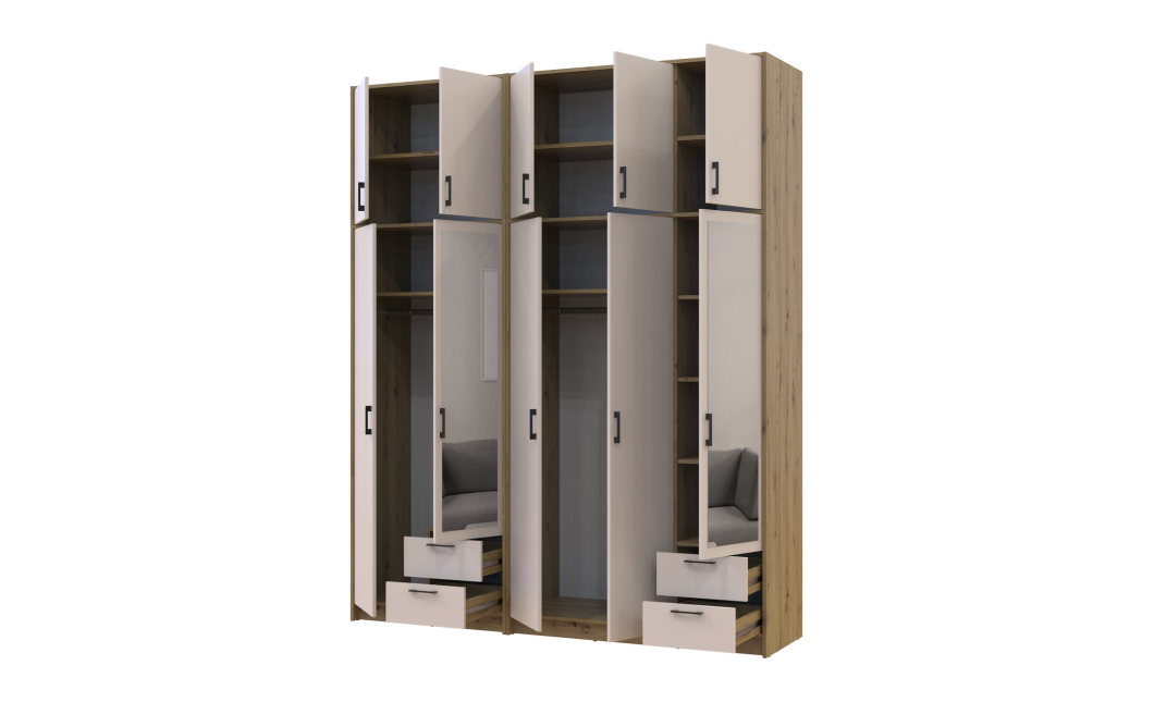Kleiderschrank mit Spiegel und hohem Aufsatz Doros Rondi Artisan Eiche/Kaschmir 2+3 Türen 203x52x260 (42005679)