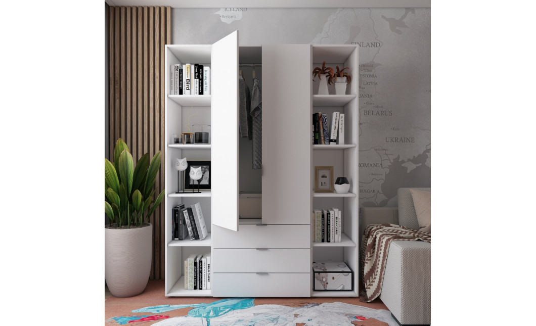 Kleiderschrank Doros Gelar Weiß 2 Türen mit 2 offenen Regalböden 153,9x49,5x203,4 (42005030)