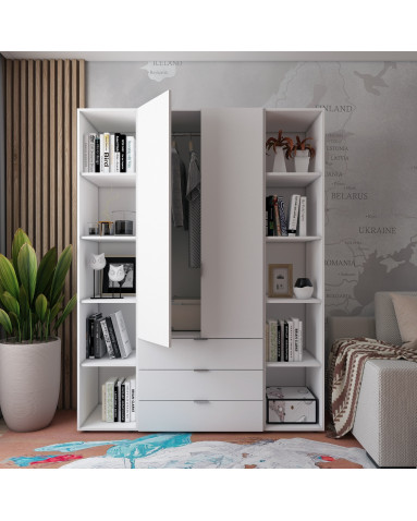 Kleiderschrank Doros Gelar Weiß 2 Türen mit 2 offenen Regalböden 153,9x49,5x203,4 (42005030)