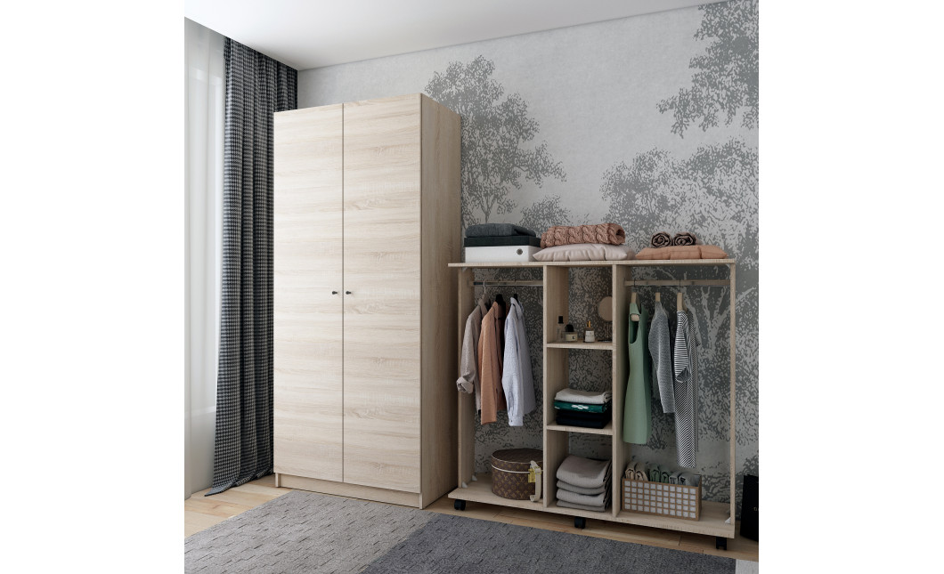 Kleiderschrank Doros Promo mit Drehtüren Sonoma Eiche mit Böden 2 Türen 90x48x204 (42005098)