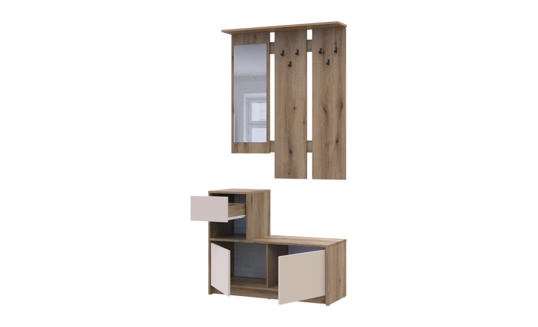 Vorraum Bela Eiche Evok / Kaschmir 1 Spanplatte / 1 Spiegel 100×40×210 (44900411)