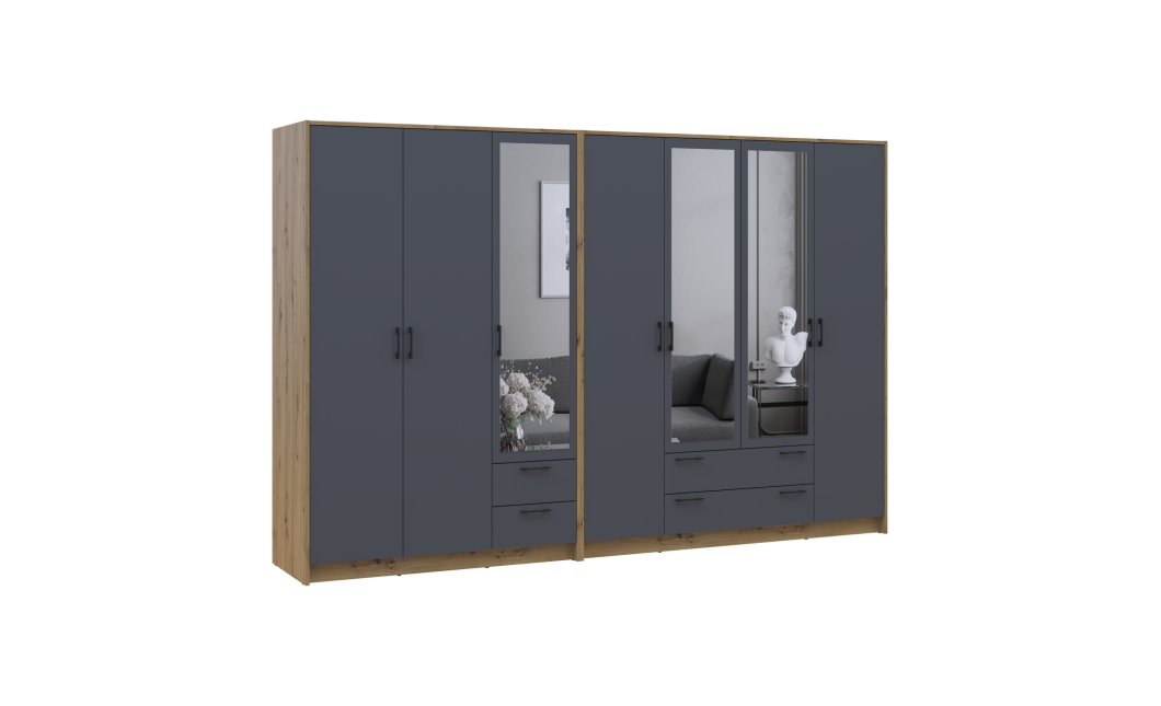 Kleiderschrank mit Spiegel Doros Rondi Artisan Eiche/Graphit 3+4 Türen 281x52x195 (42005697)
