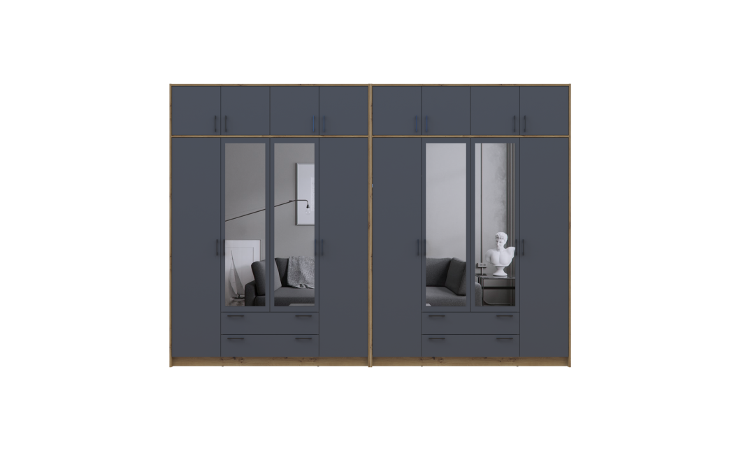 Kleiderschrank mit Spiegel und Aufsatz Doros Rondi Artisan Eiche/Graphit 4+4 Türen 320x52x236 (42005711)