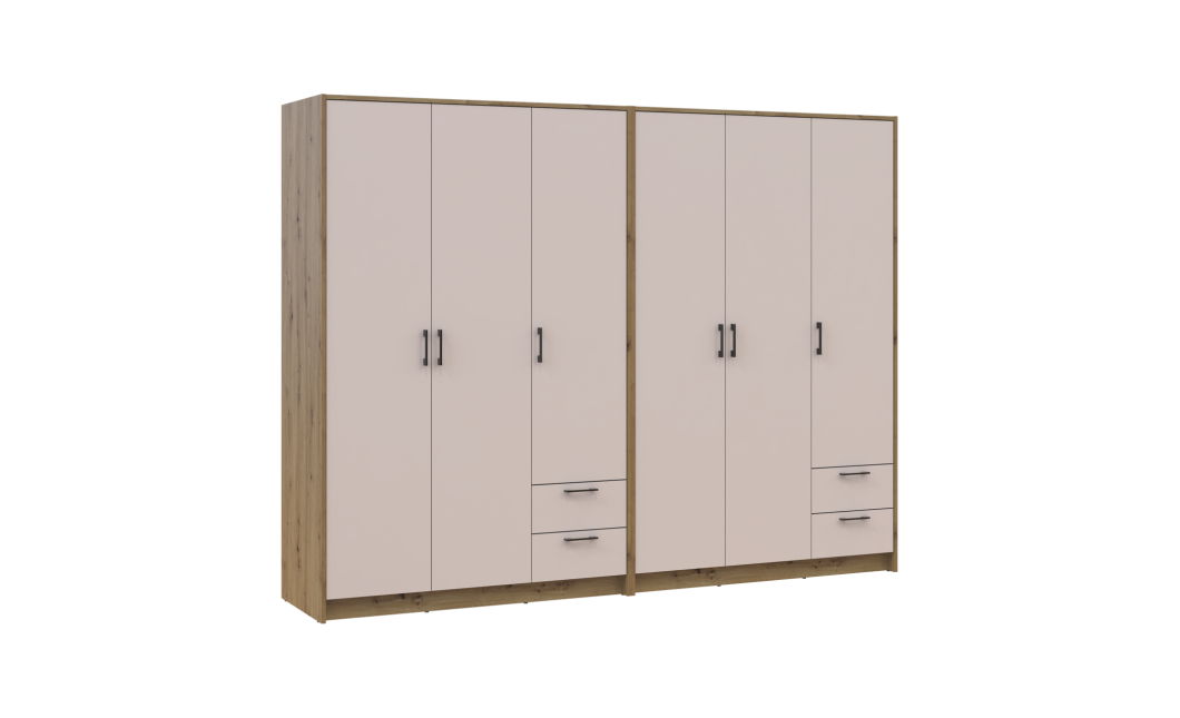 Kleiderschrank Doros Rondi Artisan Eiche/Kaschmir 3+3 Türen 242x52x195 (42005658)