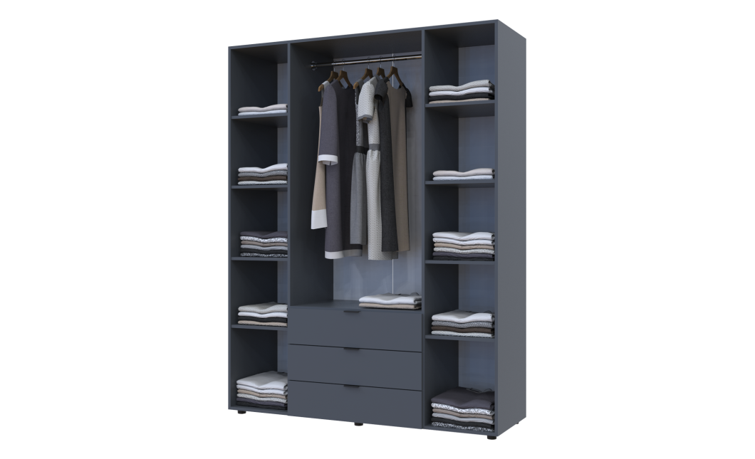 Kleiderschrank Doros Gelar mit Drehtüren Graphitgrau 4 Türen 155x49,5x203,4 (80737075)