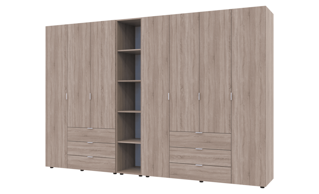 Kleiderschrank Doros Gelar Sonoma Eiche 3+4 Türen mit offenem Regal 309,4x49,5x203,4 (42005048)