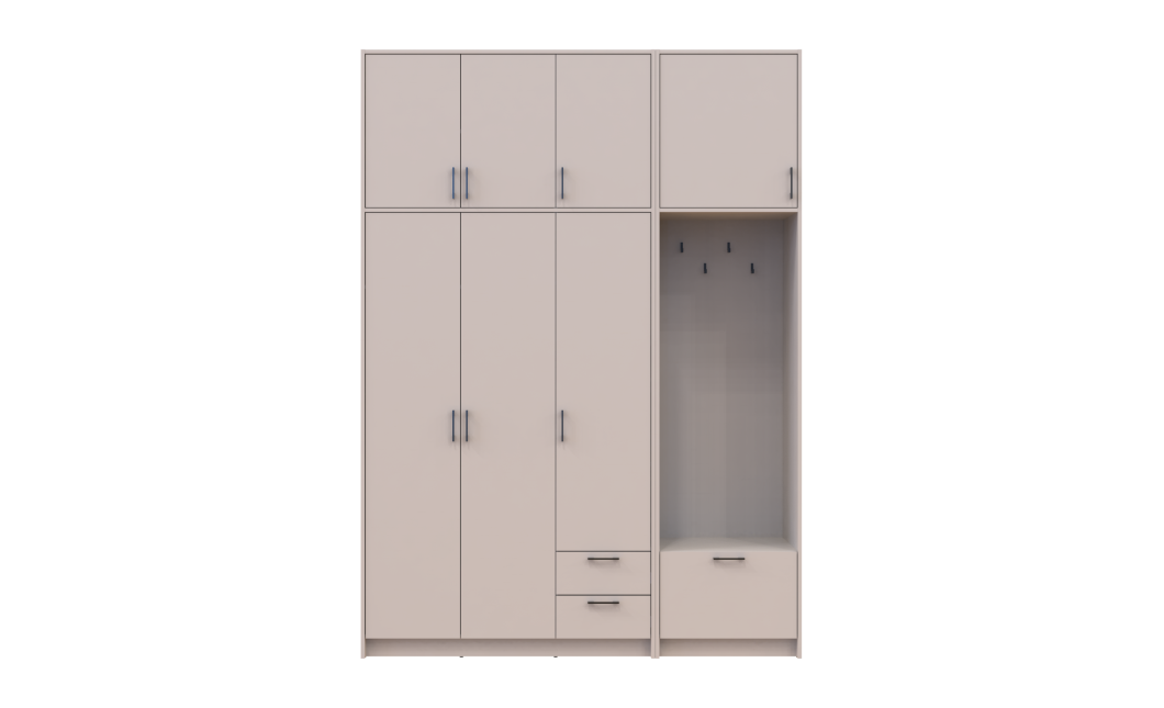 Kleiderschrank Doros Rondi mit Kleiderstange und hohem Oberschrank Kaschmir 3 Türen 181x52x260 (42005398)