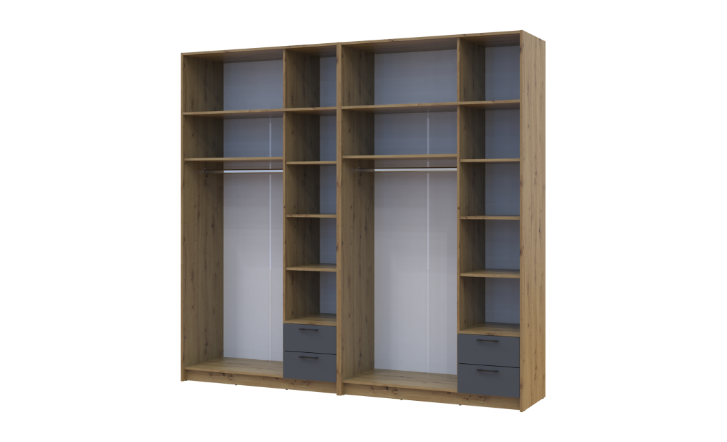 Kleiderschrank mit Aufsatz Doros Rondi Artisan Eiche/Graphit 3+3 Türen 242x52x236 (42005706)
