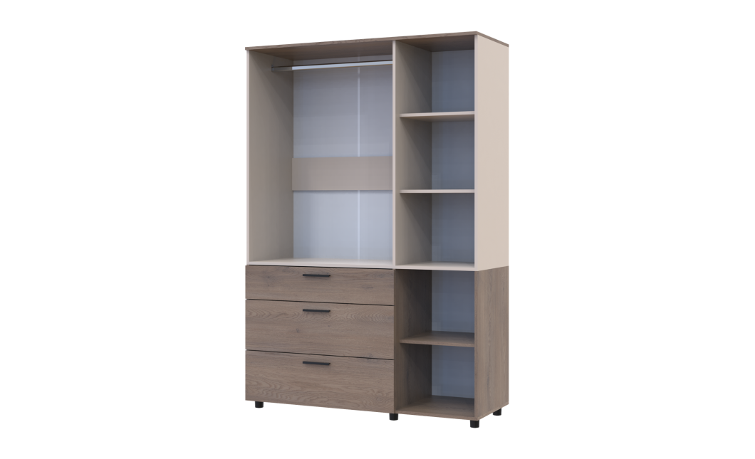 Kleiderschrank Doros Thorn Cremona Cannolo/Kaschmir 3 Türen 3 Schubladen Kleiderstange 135x51,6x200 (44900501)