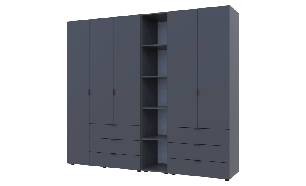 Kleiderschrank Doros Gelar Graphitgrau 2+3 Türen mit offenem Regal 231,9x49,5x203,4 (42005057)